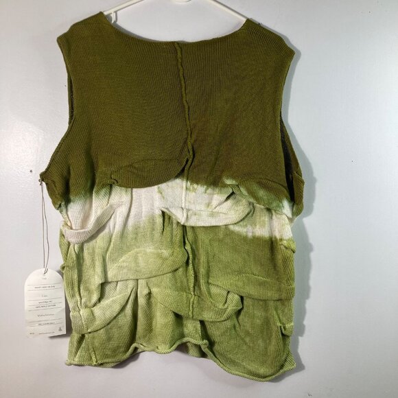 Womens Krista Larson Wavey Vest Lagenlook Tie Dyed OS Green Perle Cotton NWT - Picture 2 of 9